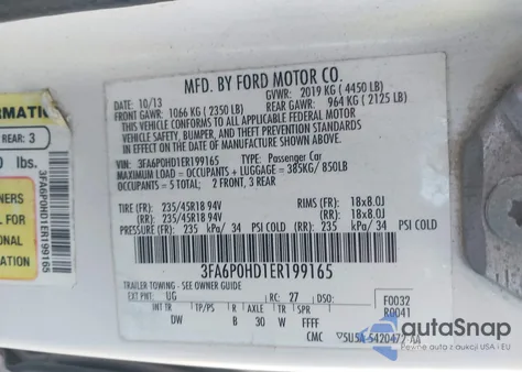 2014 Ford Fusion Se z USA, uszkodzony, nr VIN 3FA6P0HD1ER199165
